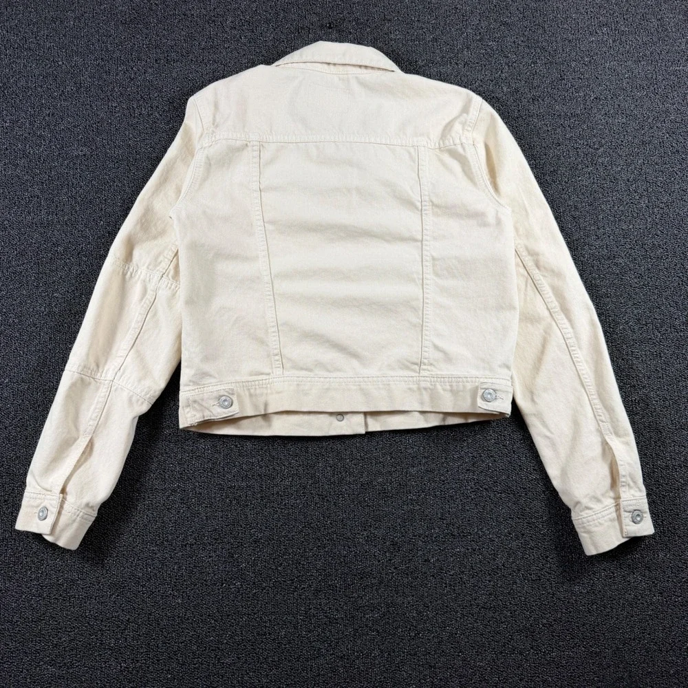 We The Free Cream Denim Jacket Women's S Oversized Trucker Jean Coastal Utility - Picture 2 of 8